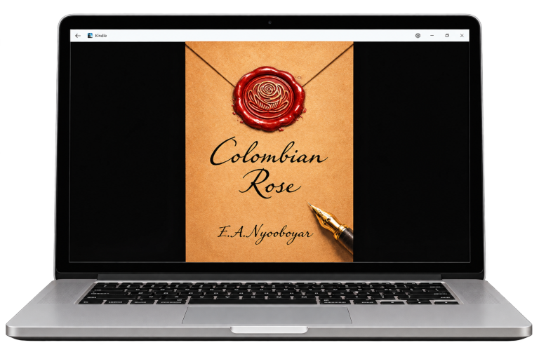 Reading Colombian Rose on a laptop with Kindle app